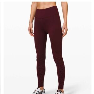 Lululemon Speed Wunder Mid-Rise Tight 28" Garnet Speckle Shine Legging Size 2